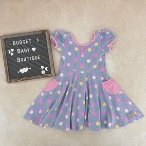 Eleanor Rose Purple Tulip Print Casual Dress with Pink Accents